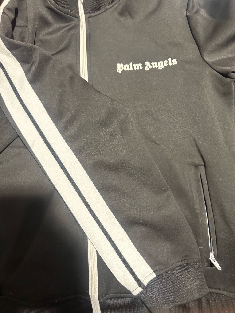 Palm Angels Black Track Jacket with White Stripe Sleeve